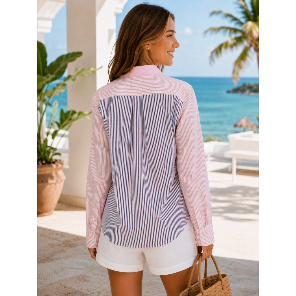 J. CREW Limited Edition Classic Fit Drapey Cupro Shirt Pink Mixed Stripe Size 4