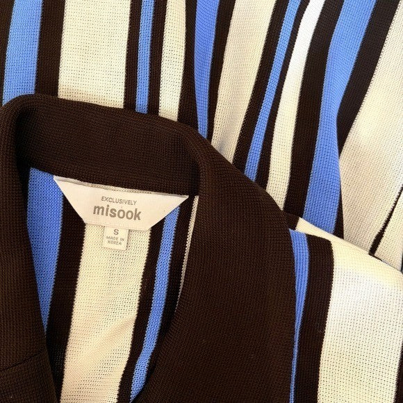 Exclusively MISOOK Striped Knit Blazer Cardigan Blue Black White Knitwear Small