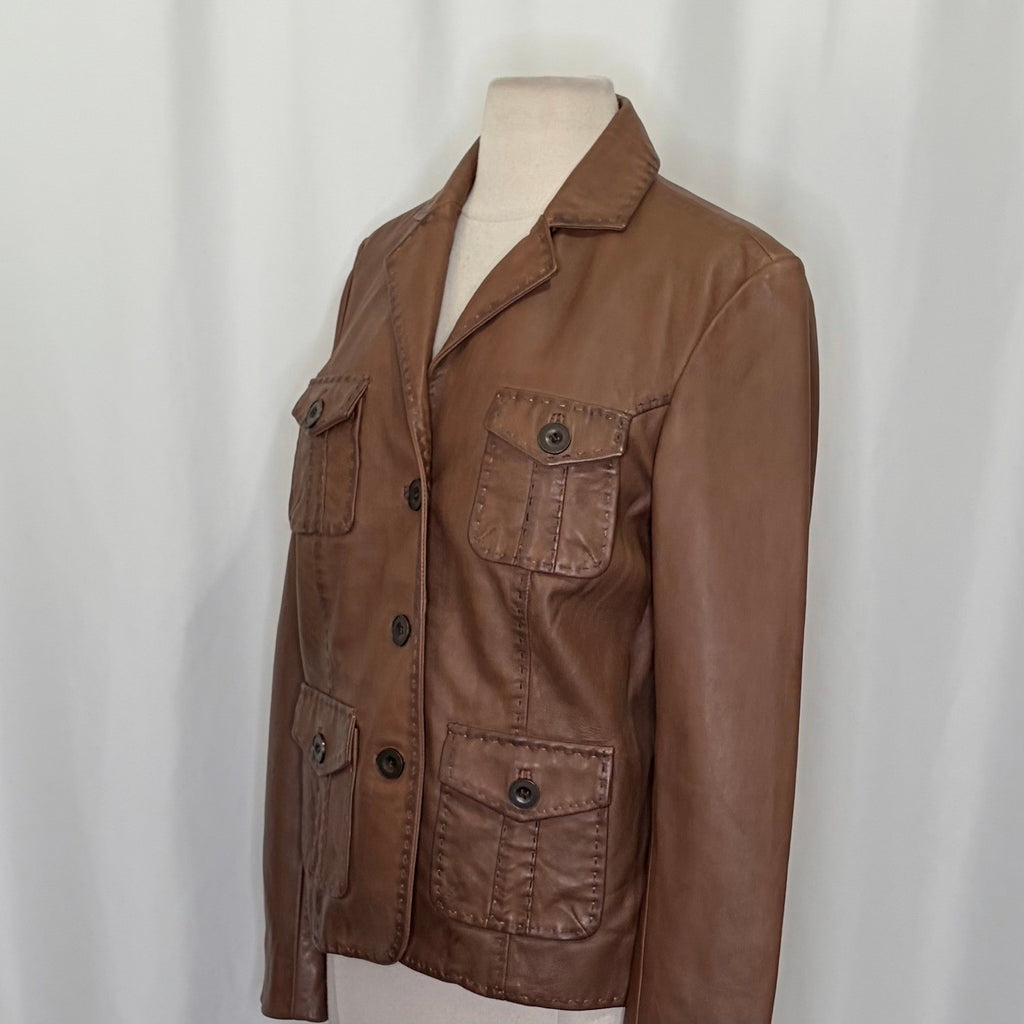 SUNDANCE McKenna Leather Blazer Jacket Honey Brown Floral Lining Boho Medium