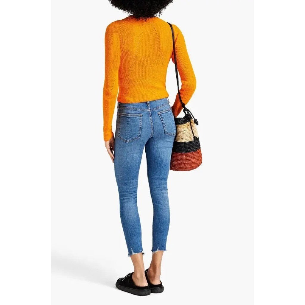 RAG & BONE Soleil Ribbed Cotton-Blend Cardigan Sweater Marigold Orange Small