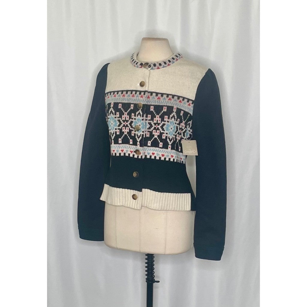 NWT!! Anthropologie ELEVENSES Buckhaven Fairisle Sweater Cardigan Jacket Size 12