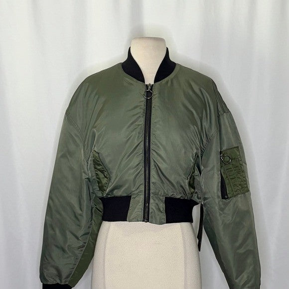 NWT!! Revolve HUDSON JEANS Rogue Olive Green Bomber Jacket Cropped Pockets Small