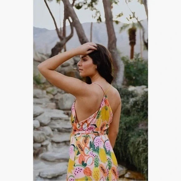 Anthropologie HUTCH Fruit High-Low Wrap Maxi Dress Glenne Tie Waist X-Small