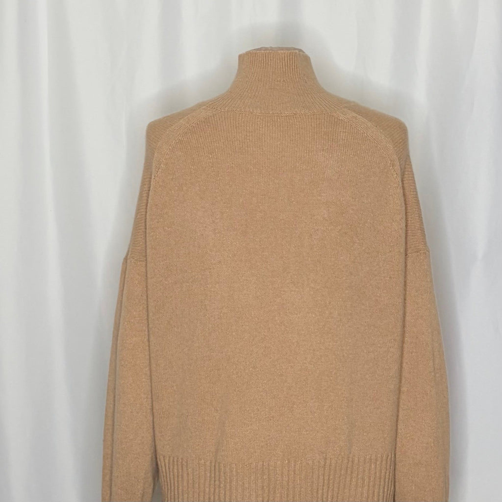 EVERLANE The ReCashmere Oversized Turtleneck Sweater Mock Neck Solid Tan Large