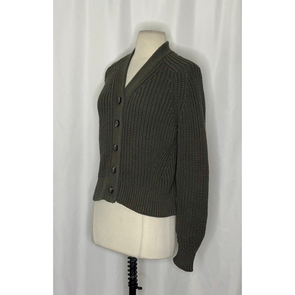 EVERLANE The Texture Cotton Cardigan Sweater Raglan Kambaba Green Knitwear Small