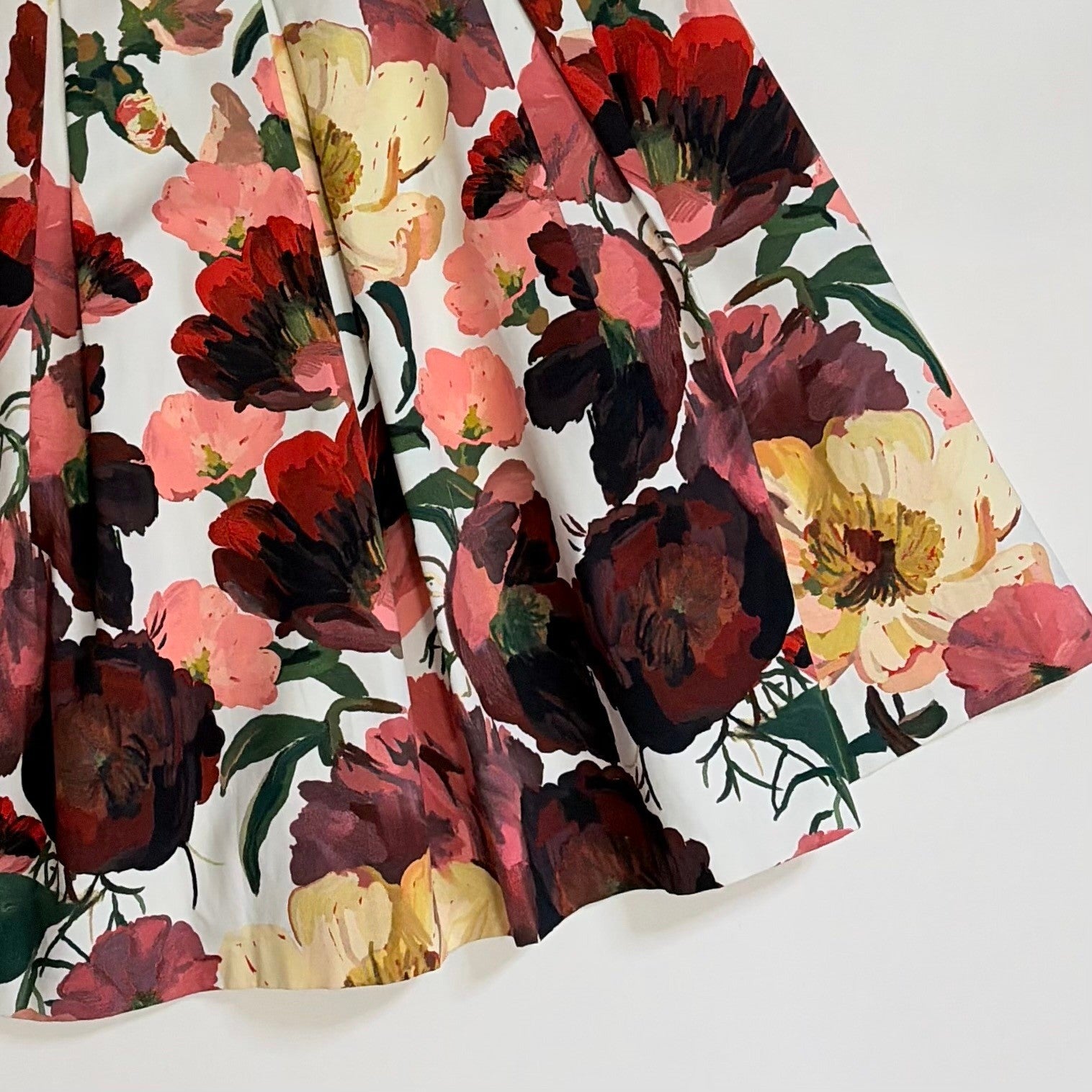 WHBM Floral Midi Skirt Pleated White House Black Market Poppy Poppies Size 6