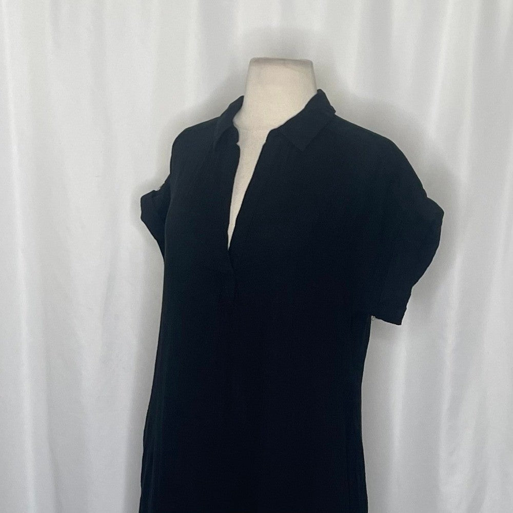 NWT!! J. CREW Factory Short Sleeve Popover Dress Solid Black Travel Vacation XS