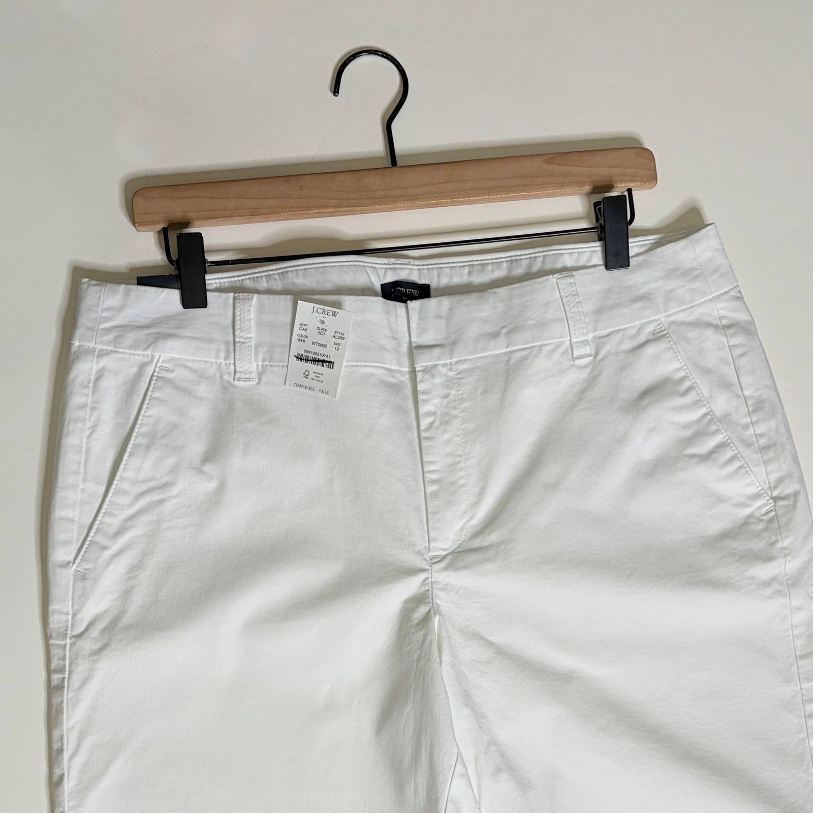 NWT!! J. CREW Factory 9" Frankie Bermuda Chino Shorts Solid White Preppy Size 12