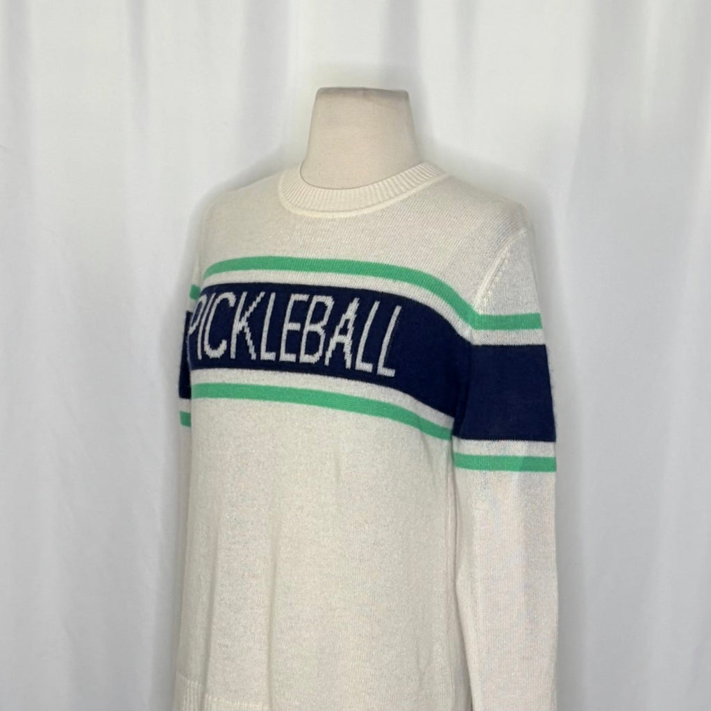 NWT!! ALASHAN Cashmere Pickleball Sweater Pullover Sporty Text Script Small