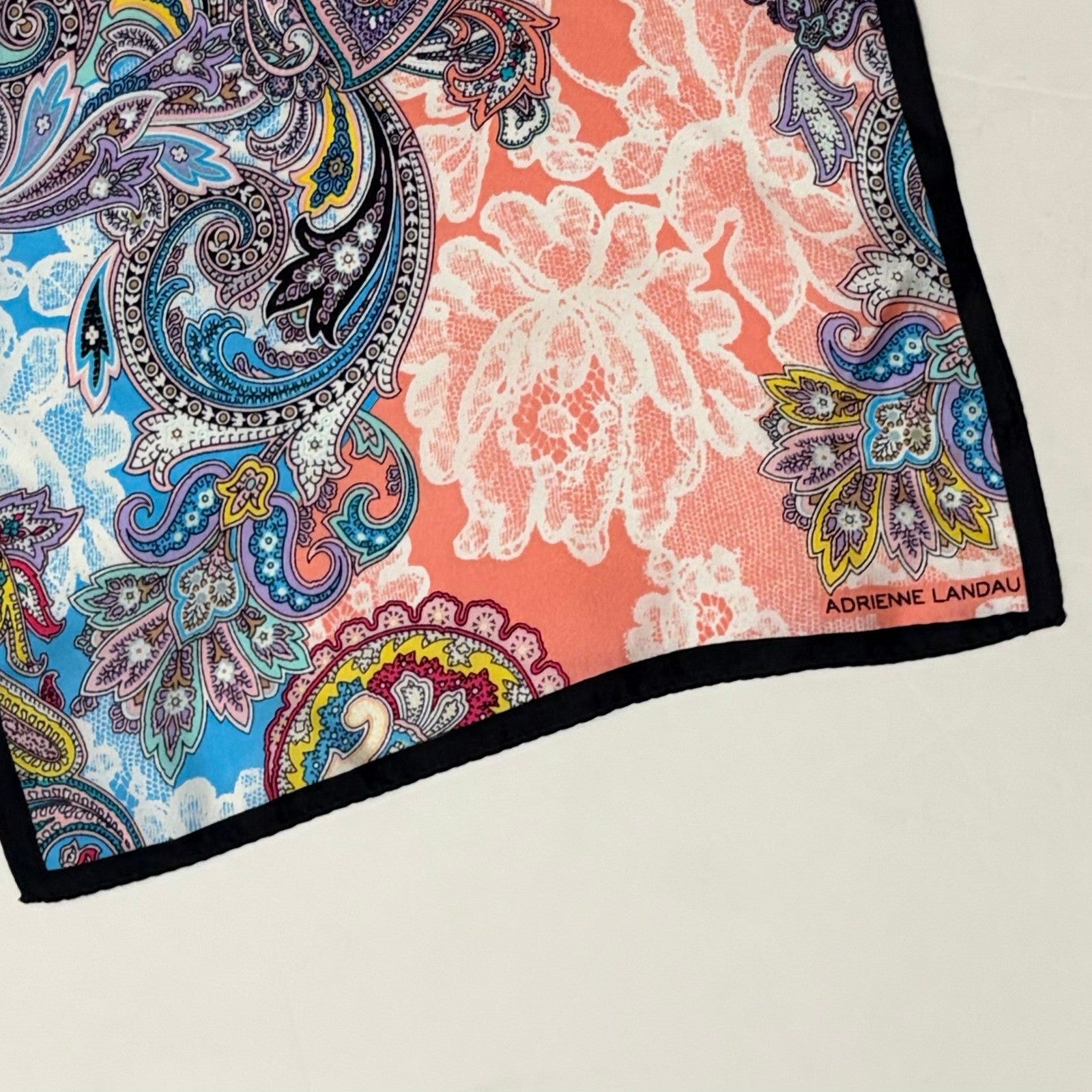 Vintage ADRIENNE LANDAU Silky Paisley Rectangular Scarf Colorful Accessory