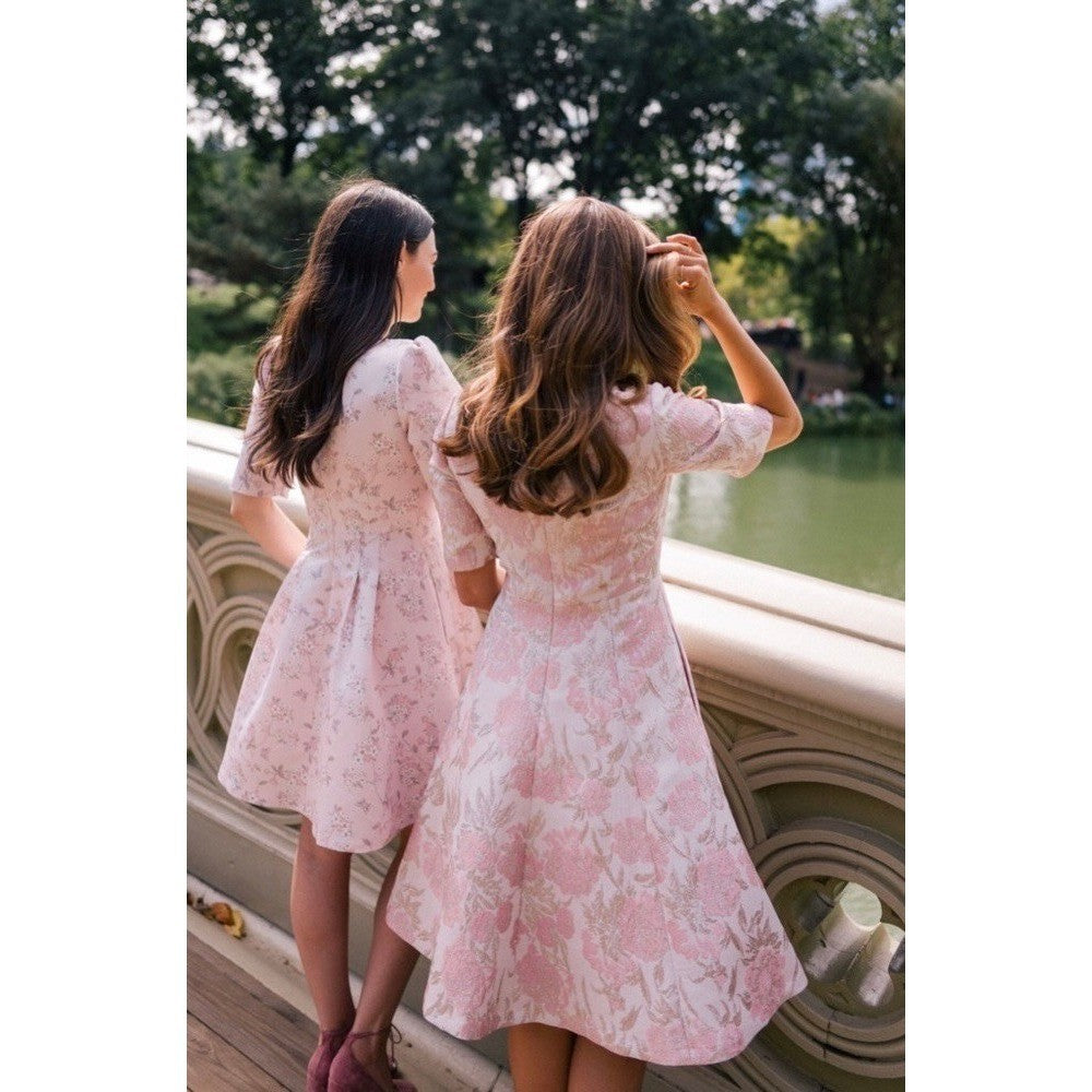GAL MEETS GLAM Adair Pink Pearl Floral Jacquard Dress Fit N' Flare Pockets 8