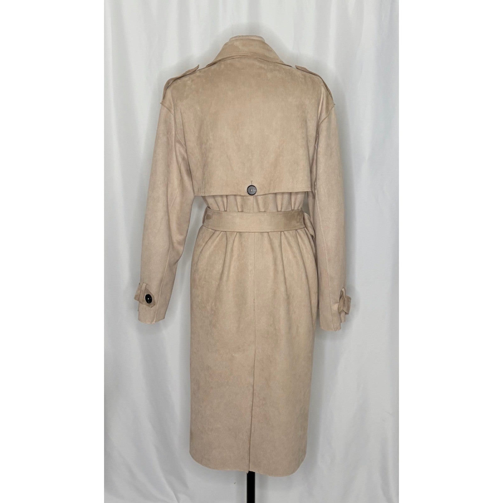 ZARA Faux Suede Trench Coat Belted Jacket Solid Tan Brown Pockets Outdoors Large