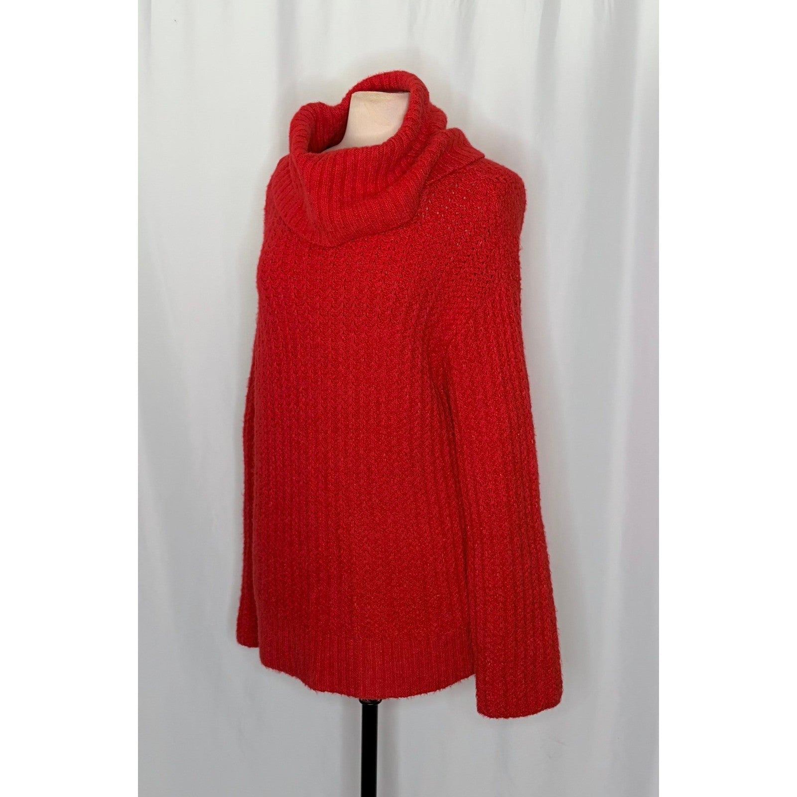 Anthropologie MAEVE Cowl Neck Pullover Sweater Knit Solid Red Turtleneck Small