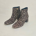 J. CREW Side Zip Ankle Boots Leopard Calf Hair Leather Spotted Zippers Size 8.5