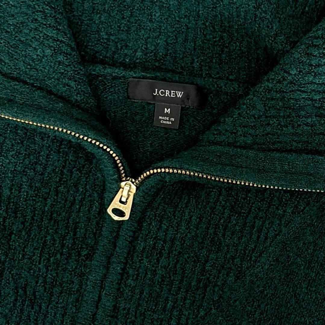 J. CREW Relaxed Half Zip Stretch Sweater Merino Wool Alpaca Dark Spruce Green M