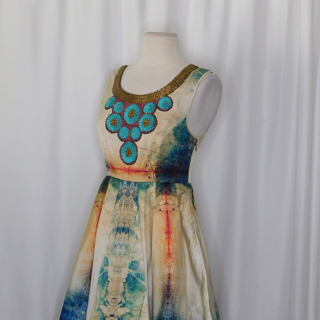Anthropologie BHANUNI BY JYOTI Villette Dress Fit N' Flare Beaded Embellished 2