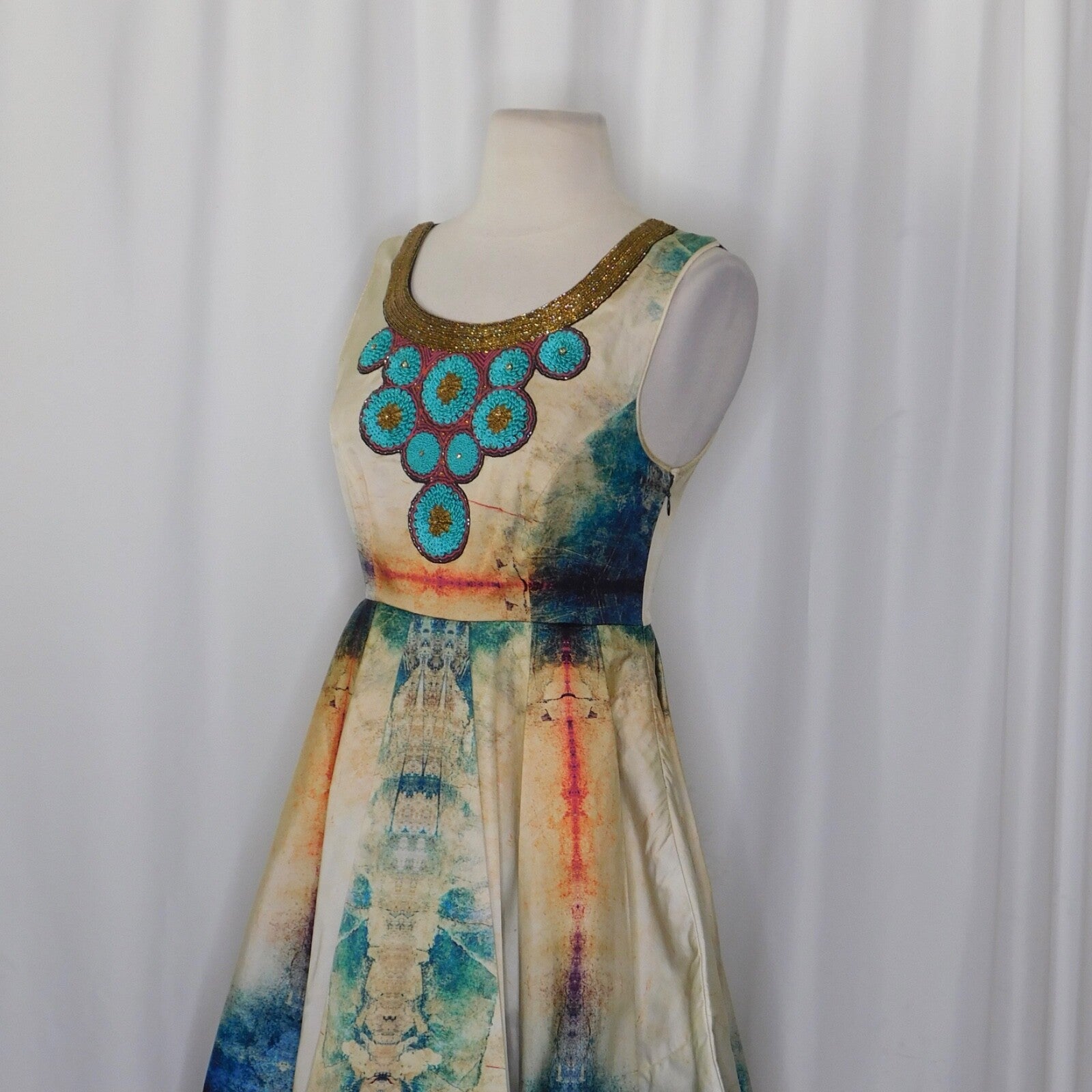 Anthropologie BHANUNI BY JYOTI Villette Dress Fit N' Flare Beaded Embellished 2