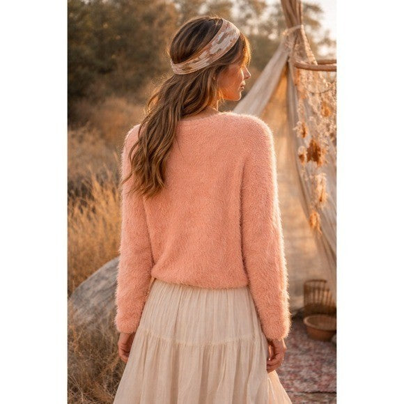 ZARA Pink Fuzzy Shag Pullover Sweater Cropped Blogger Favorite Knitwear Small