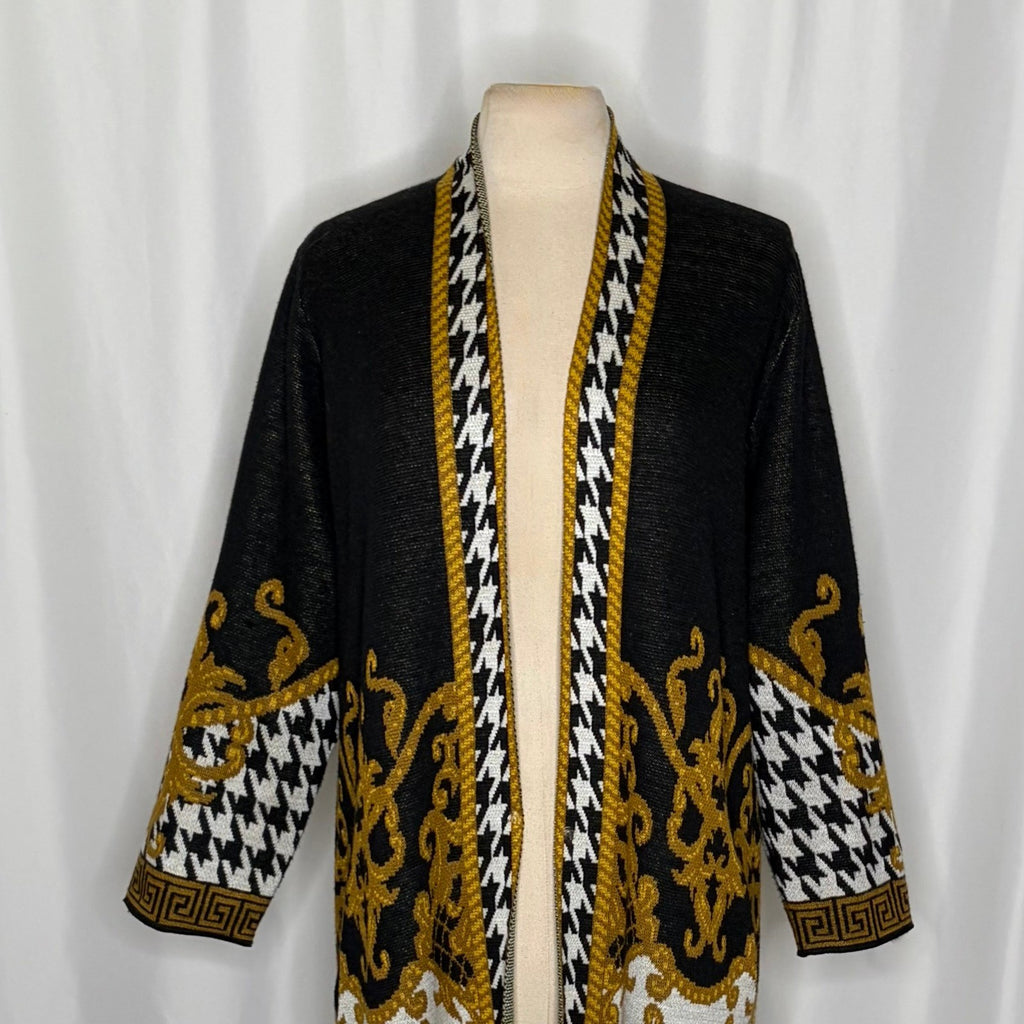 MAXSPORT Floral Duster Cardigan Sweater Wool Stripes Western Knitwear Medium