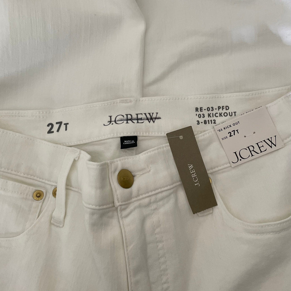 NWT!! J. CREW Mid Rise Kickout Jeans Denim White Stretch Solid Cropped 27 Tall