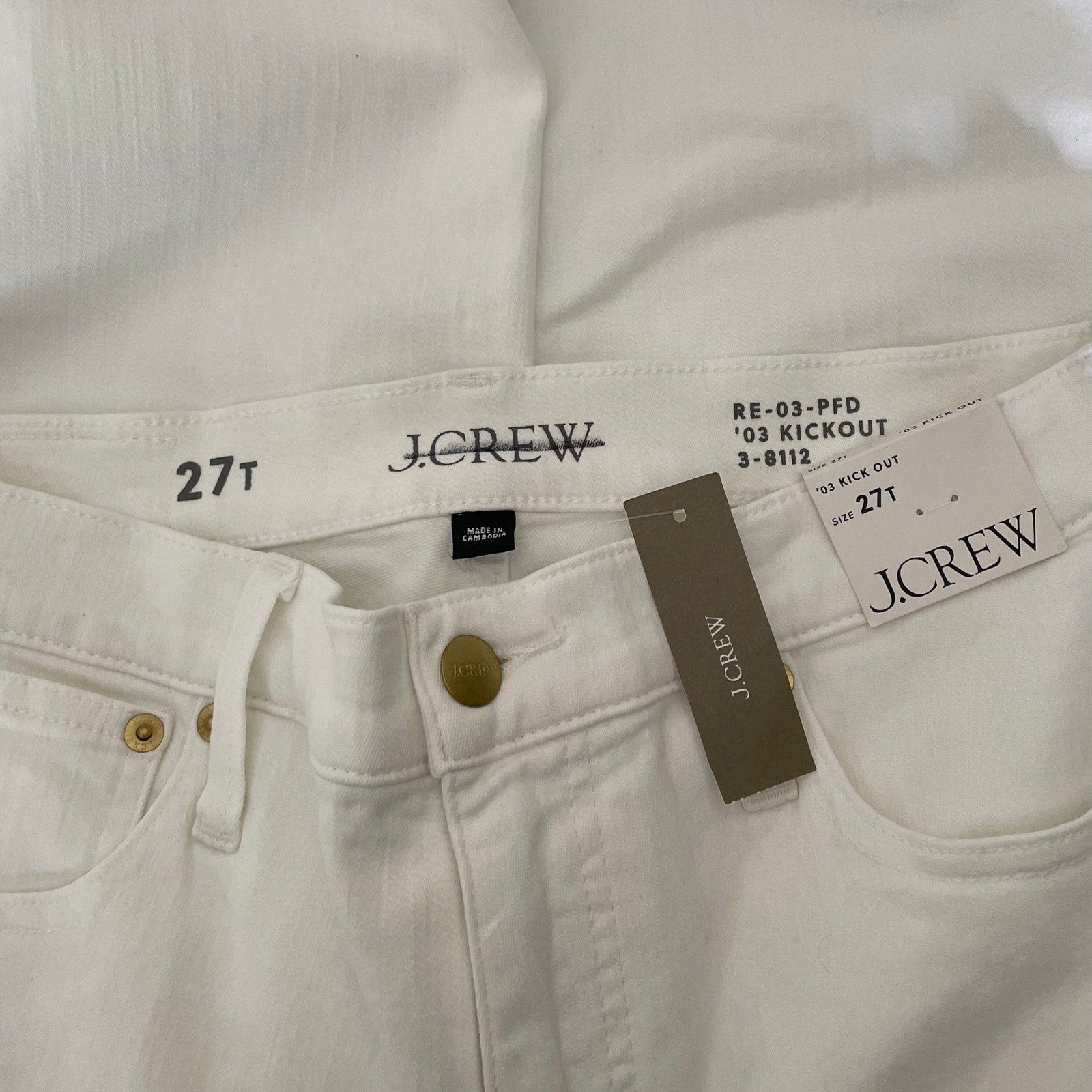 NWT!! J. CREW Mid Rise Kickout Jeans Denim White Stretch Solid Cropped 27 Tall