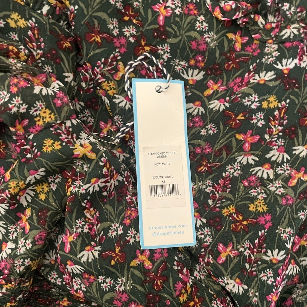 NWT!! DRAPER JAMES RSVP Green Floral Smocked Dress Midi Holidays Party X-Small