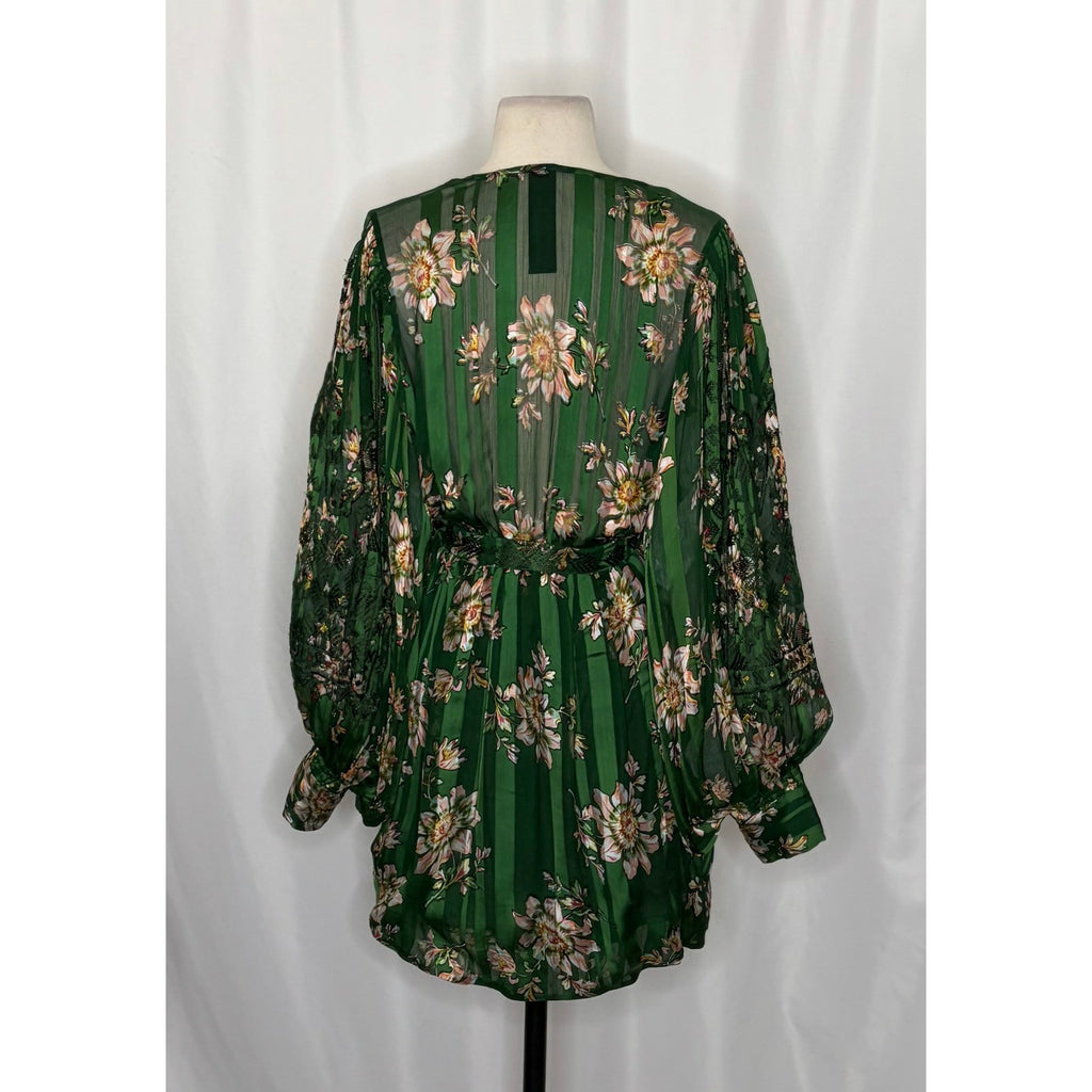 New Romantics FREE PEOPLE Midnight Blooms Dress Green Floral Embroidered Small