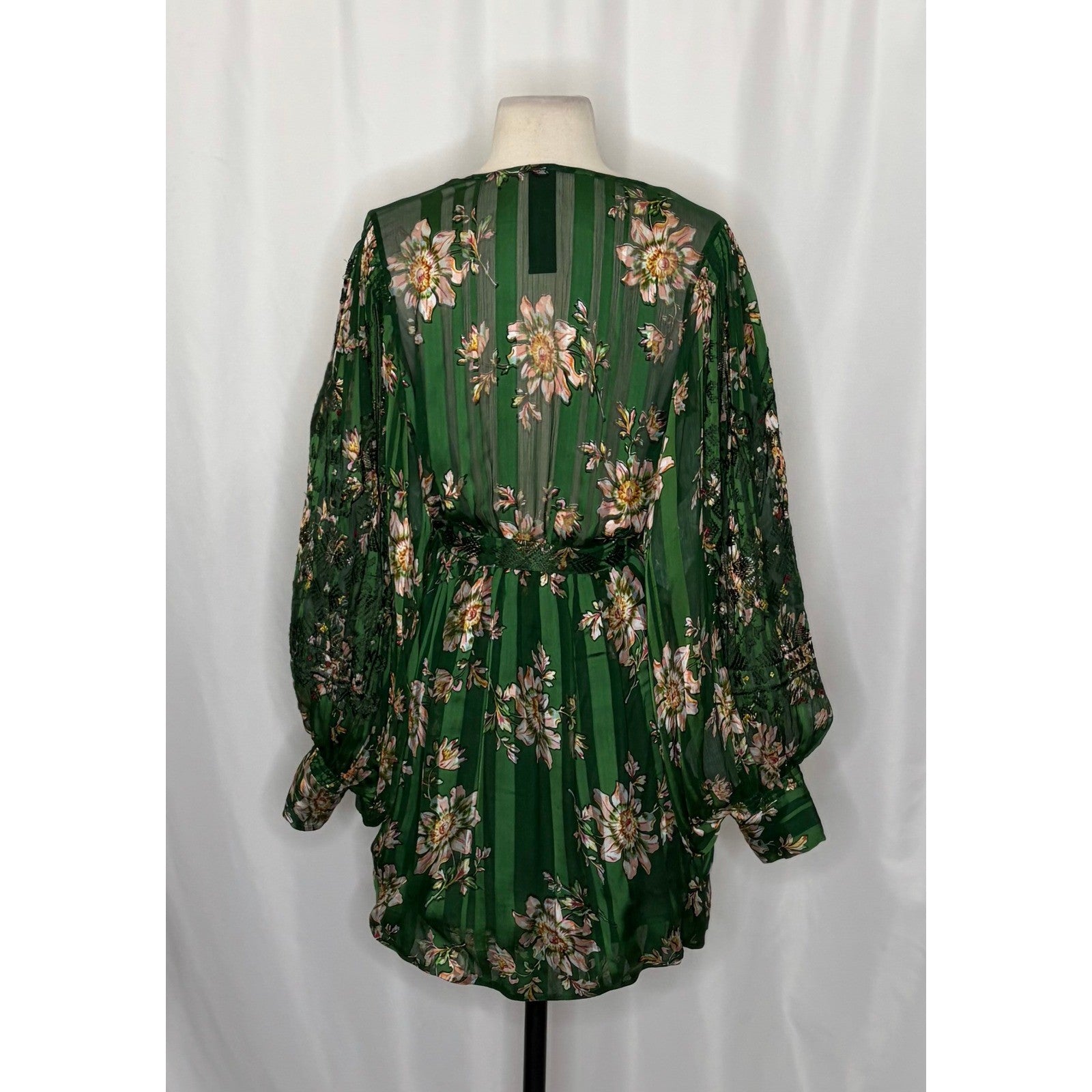 New Romantics FREE PEOPLE Midnight Blooms Dress Green Floral Embroidered Small