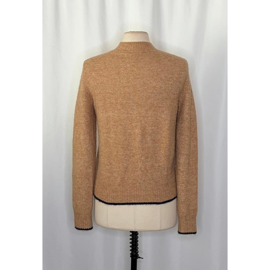 VINCE Contrast Tip Wool Alpaca Pullover Sweater Camel Brown Navy Blue Medium