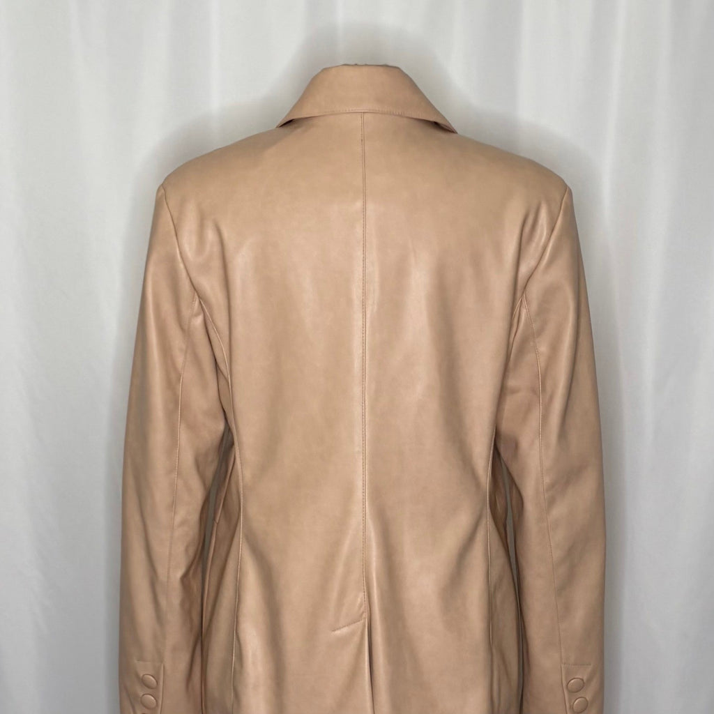 AVEC LES FILLES Tan Vegan Faux Leather Jacket Blazer Single Button Solid X-Large
