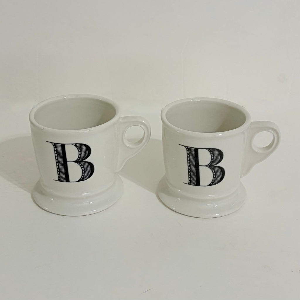 ANTHROPOLOGIE Set of Two 2 Letter "B" Monogram Mugs Coffee Tea Farmhouse B