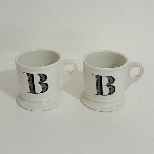 ANTHROPOLOGIE Set of Two 2 Letter "B" Monogram Mugs Coffee Tea Farmhouse B