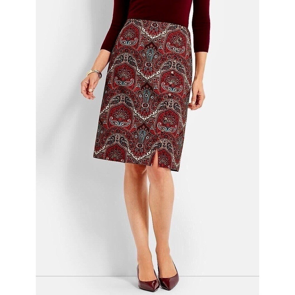 NWT!! TALBOTS Opulent Paisley Side Button Faux Wrap Skirt Academia 14P 14 Petite