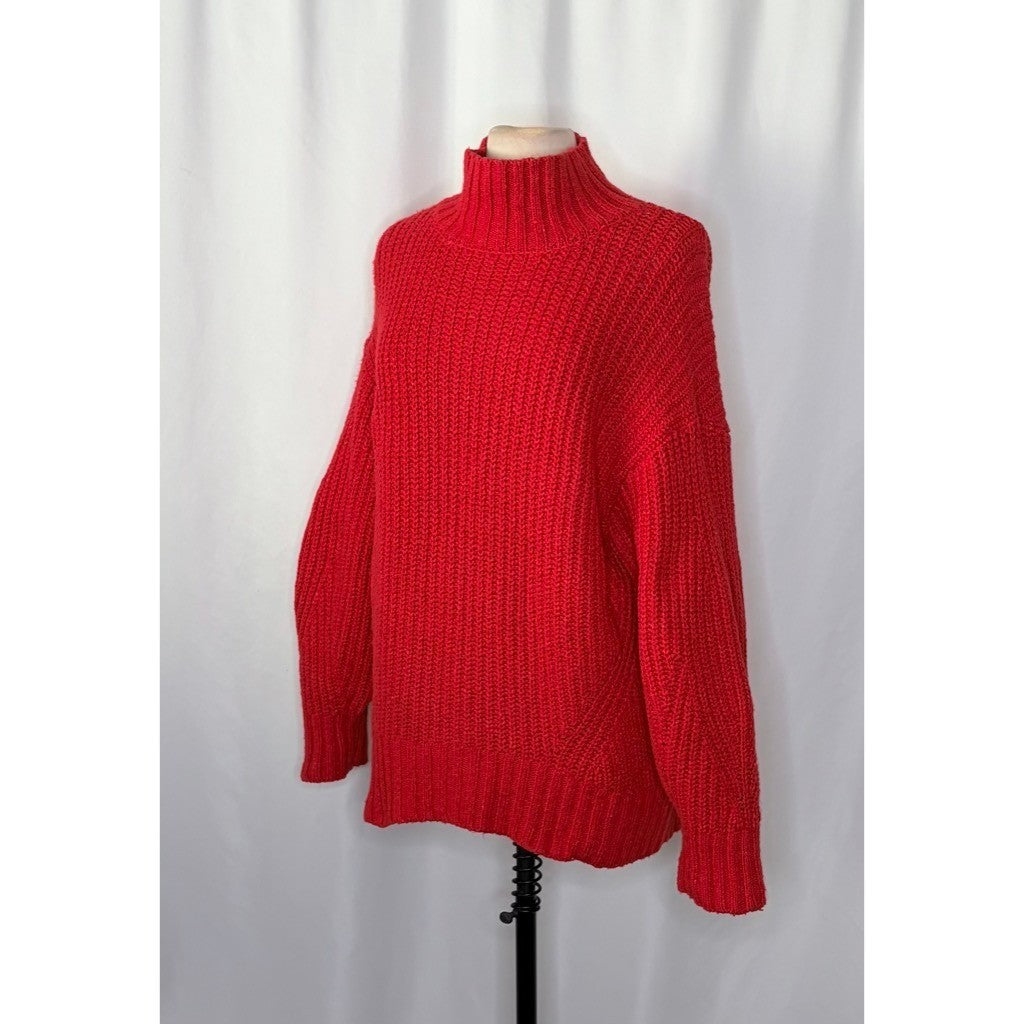 Anthropologie MAEVE Solid Red Shaker Knit Sweater Mockneck Pullover Fleck Medium