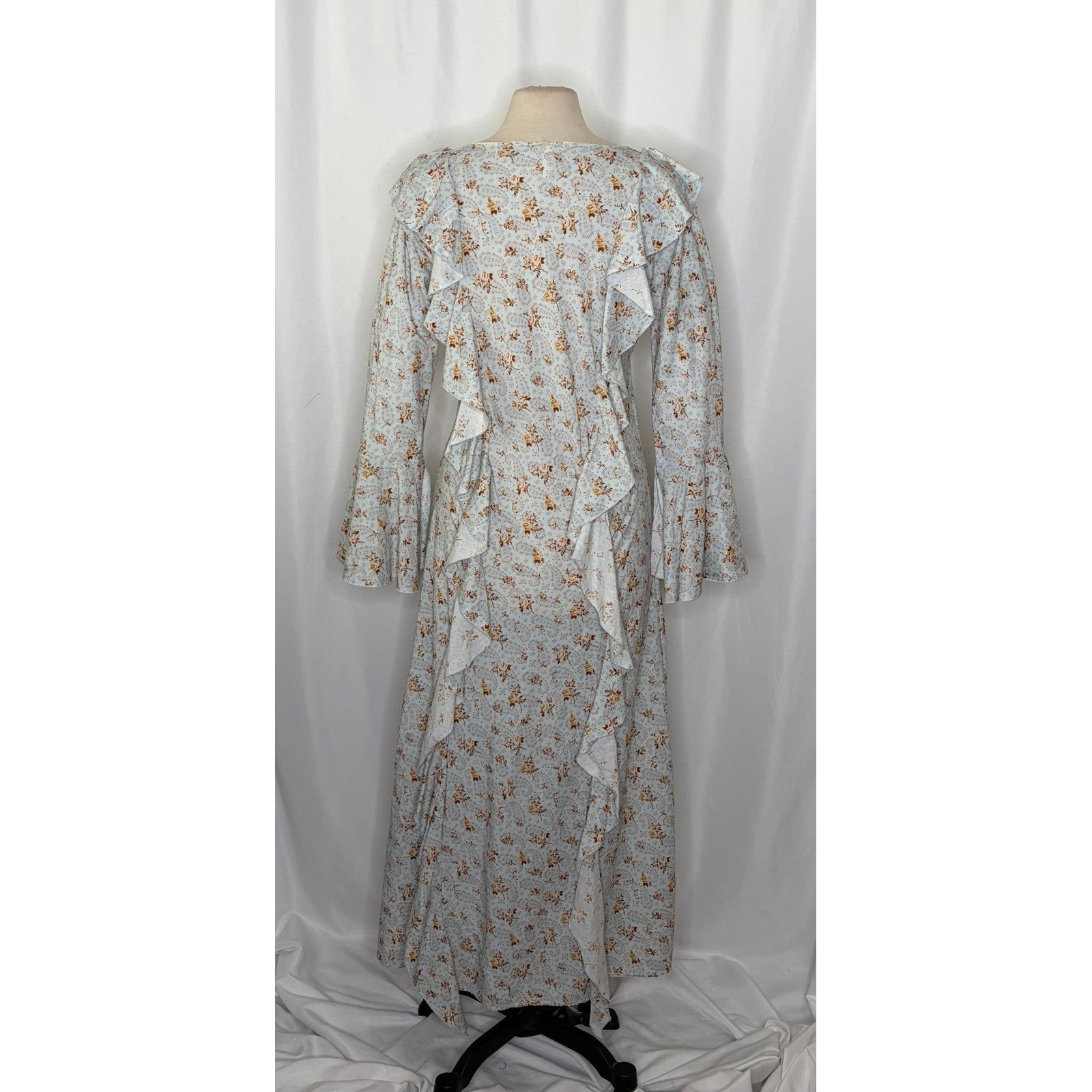 SPELL & THE GYPSY Fleur Frill Bias Maxi Dress Teapot Blue Floral Bohemian Large