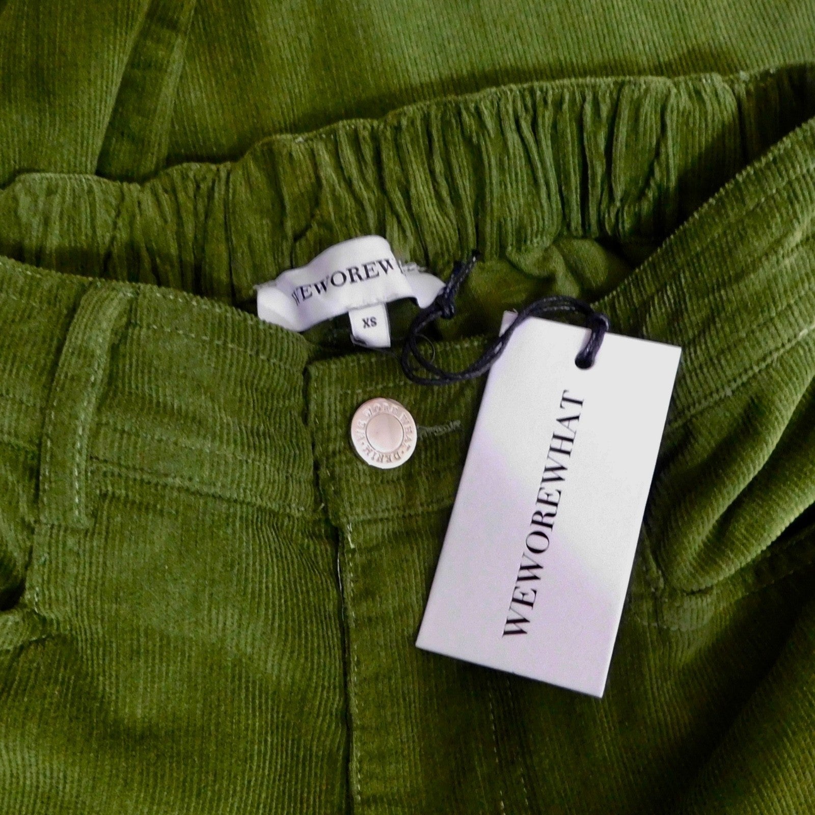 NWT!! WEWOREWHAT Elastic Back Corduroy Pants Basil Green Preppy Academia X-Small