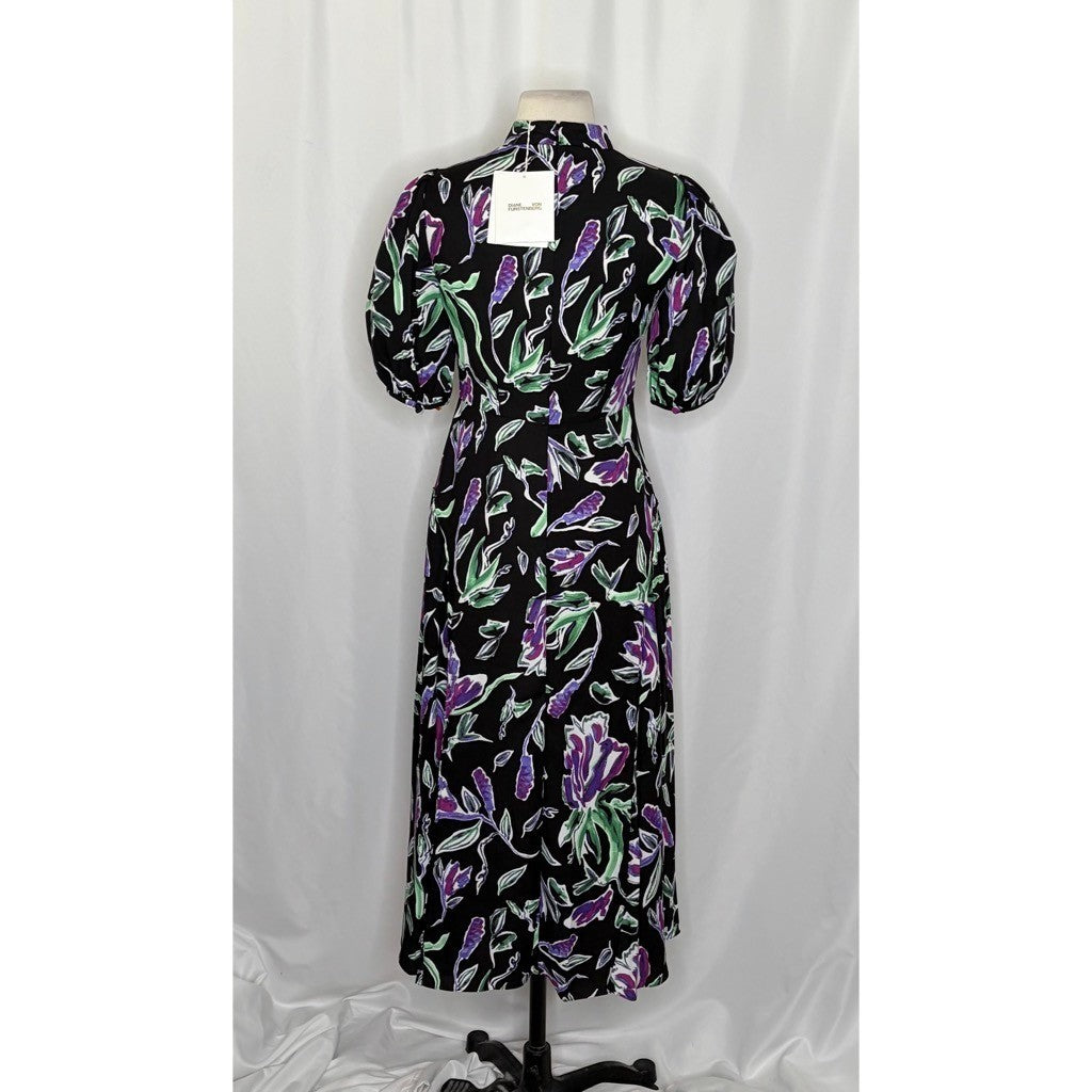 NWT!! DVF DIANE VON FURSTENBURG Nella Dress Violet Floral Midi Spring Size 2