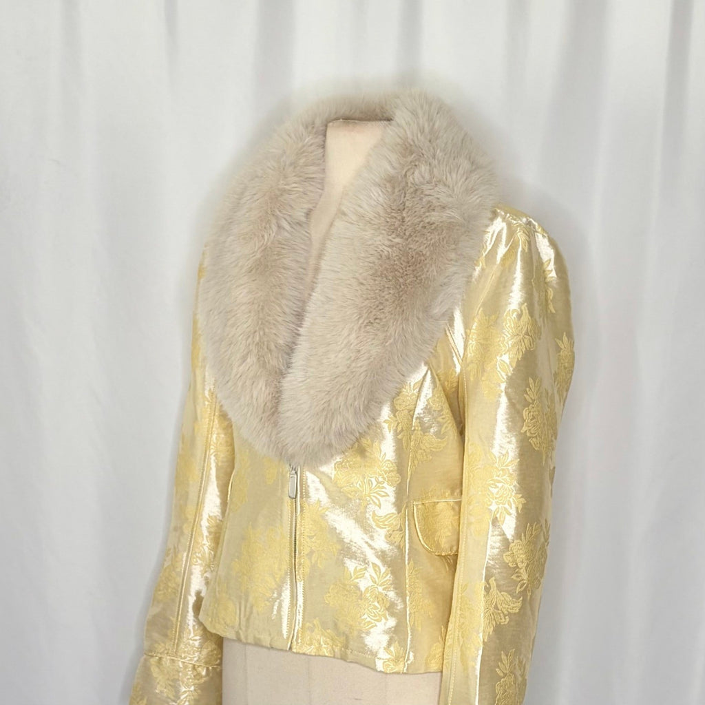 NWT!! FREE PEOPLE French Exit Laluna Jacket Jacquard Faux Fur Collar Large