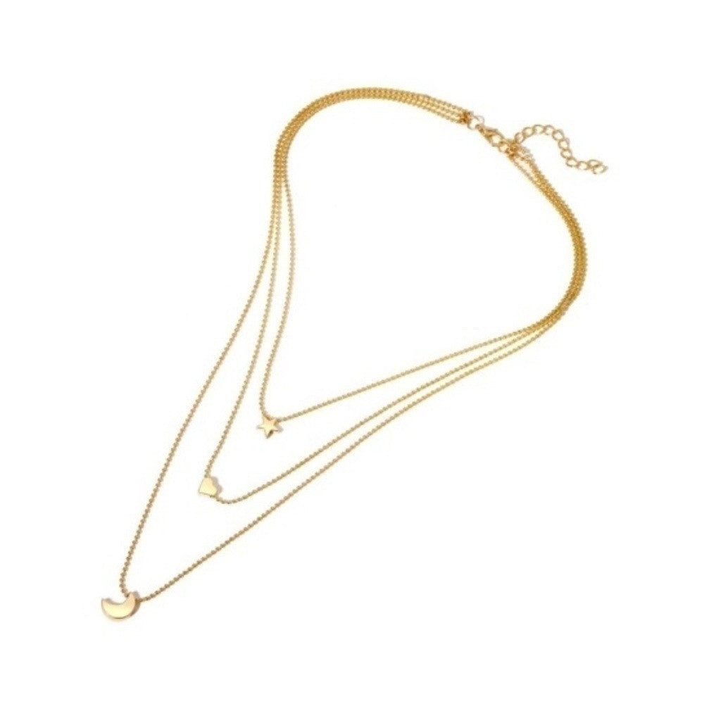 Gold Multilayer Pendant Necklace Moon Star Heart Celestial Goddess Boho Bohemian