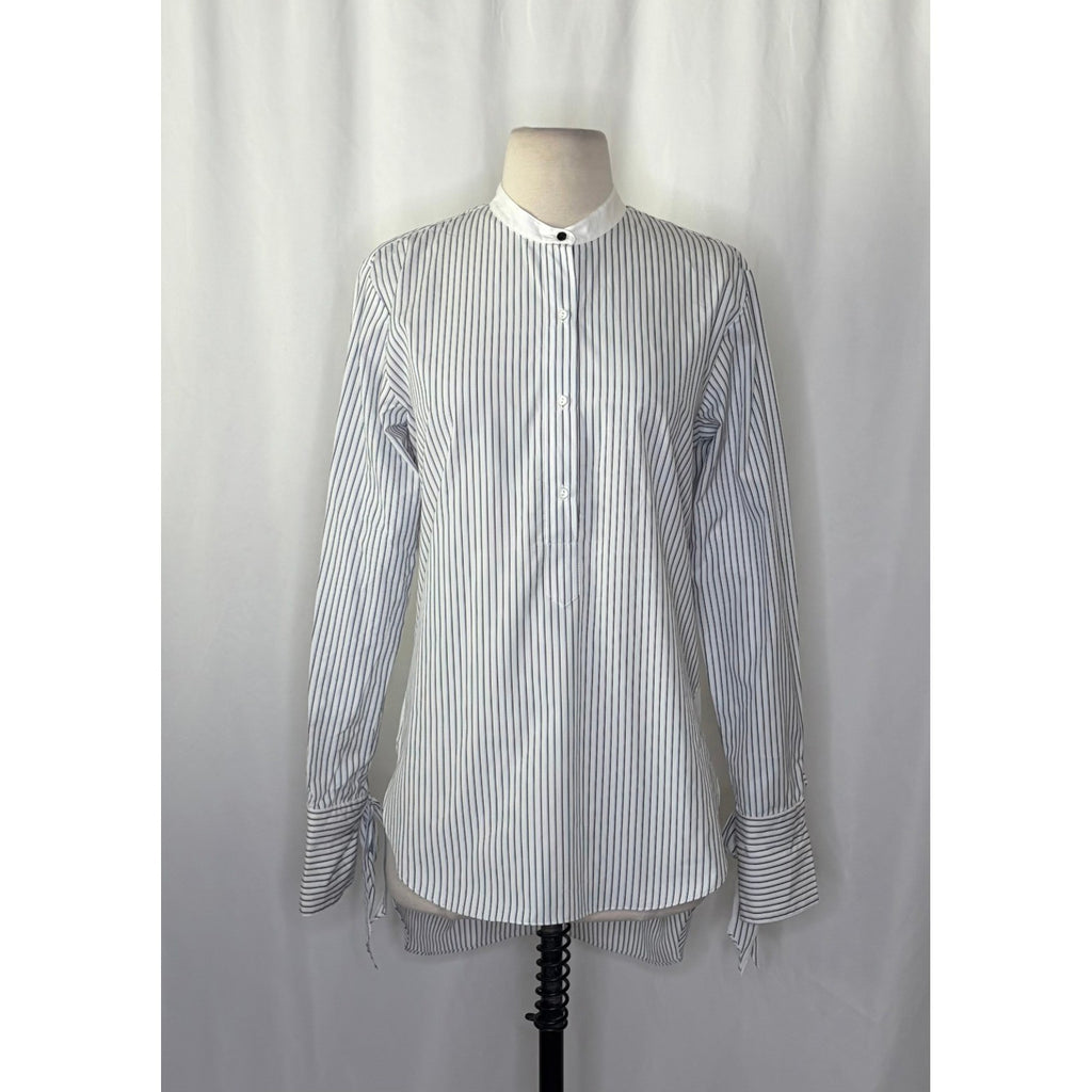 RAG & BONE Dylan Silk Tie Sleeve Striped Blouse Blue White Popover Poplin Small
