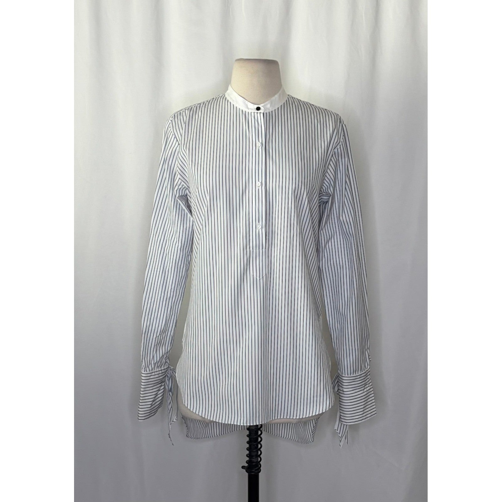 RAG & BONE Dylan Silk Tie Sleeve Striped Blouse Blue White Popover Poplin Small
