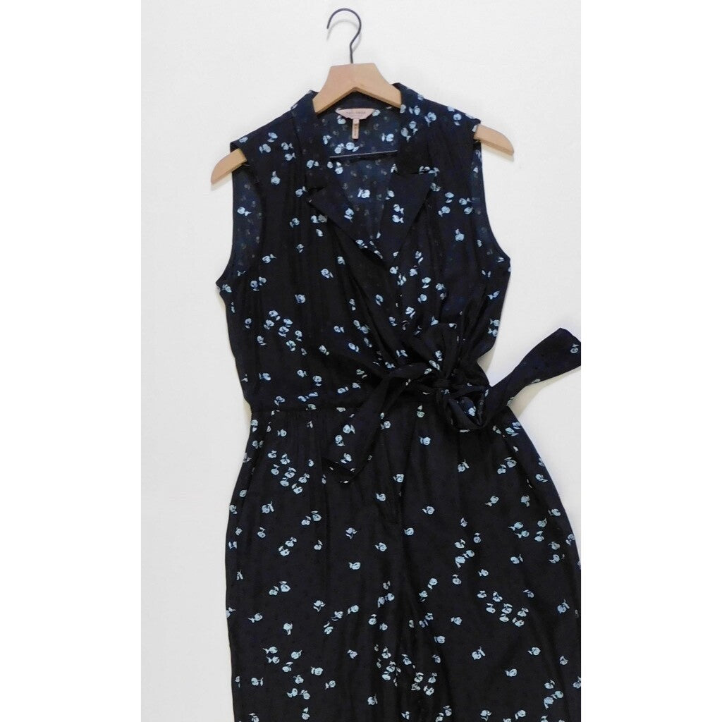 REBECCA TAYLOR Tailored Leandra Silk Floral Tie Waist Jumpsuit Jacquard Size 8