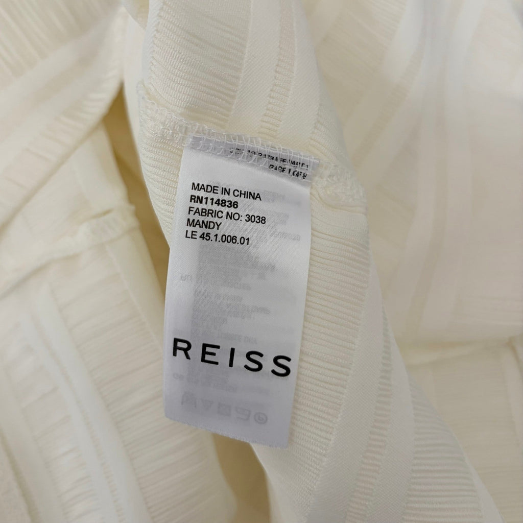 REISS Mandy Pleat-Detail Top Blouse White Solid Pullover Chic Professional Large