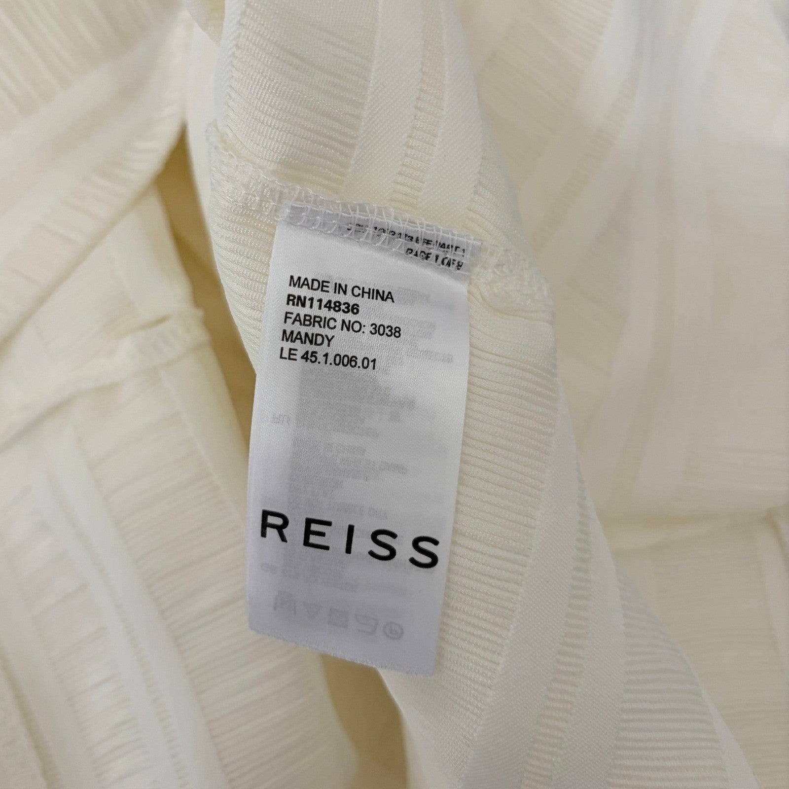 REISS Mandy Pleat-Detail Top Blouse White Solid Pullover Chic Professional Large