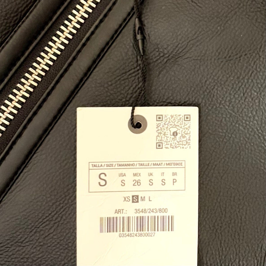 NWT!! ZARA ZW Collection Double Faced Coat Jacket Black Fleece Lining Small