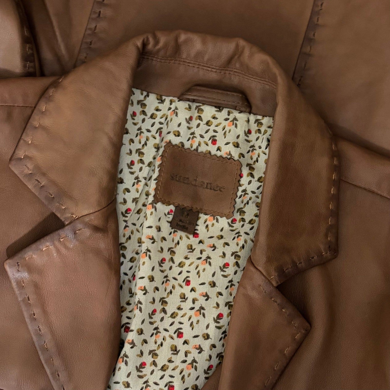 SUNDANCE McKenna Leather Blazer Jacket Honey Brown Floral Lining Boho Medium