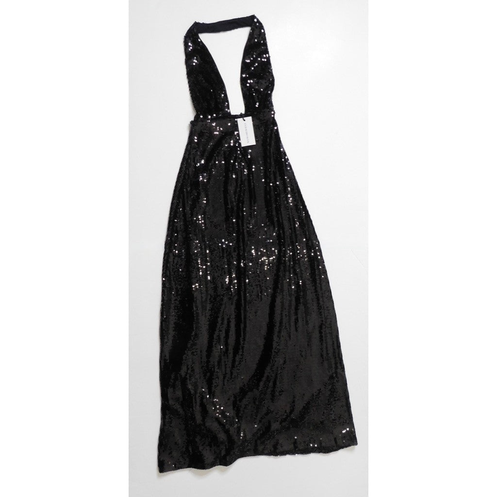 NWT!! WEWOREWHAT Black Sequin Halter Dress Full Length Maxi Glam Party Size 2