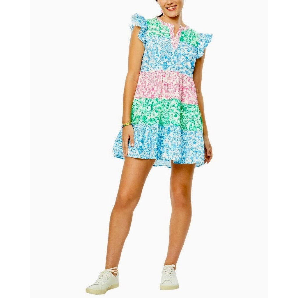 ROLLER RABBIT Aitona Pippa Dress Tiered Tropical Floral Jungle Print Small