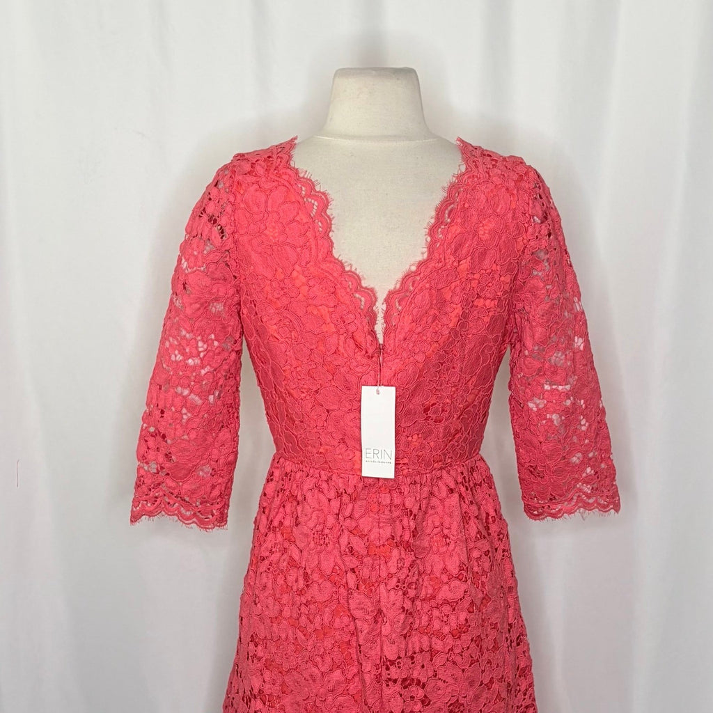 NWT!! ERIN FETHERSTON Pink Floral Lace Dress Fit N' Flare Coquette Lacey Size 4