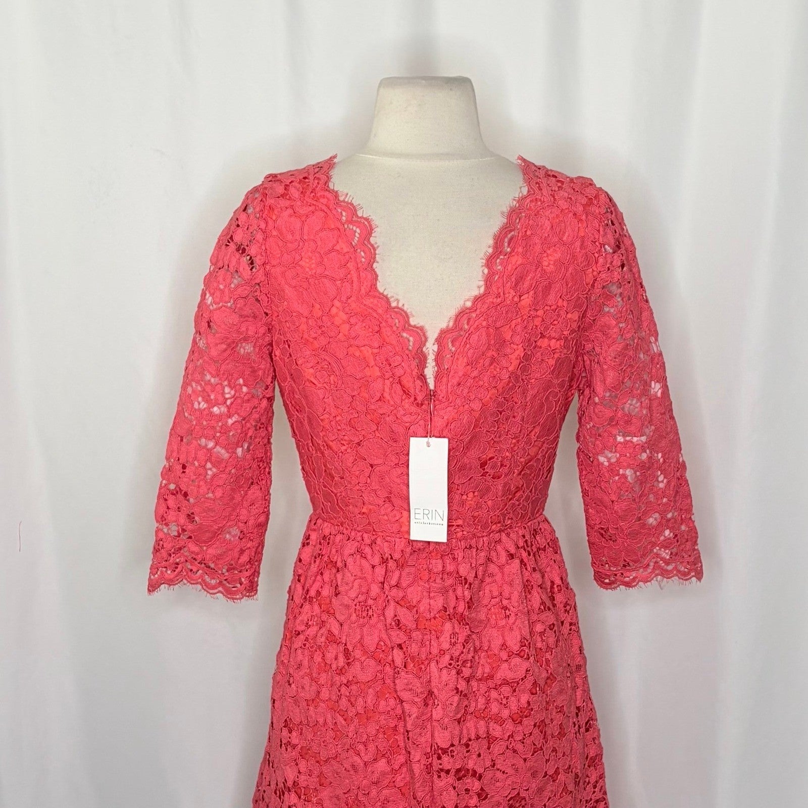NWT!! ERIN FETHERSTON Pink Floral Lace Dress Fit N' Flare Coquette Lacey Size 4